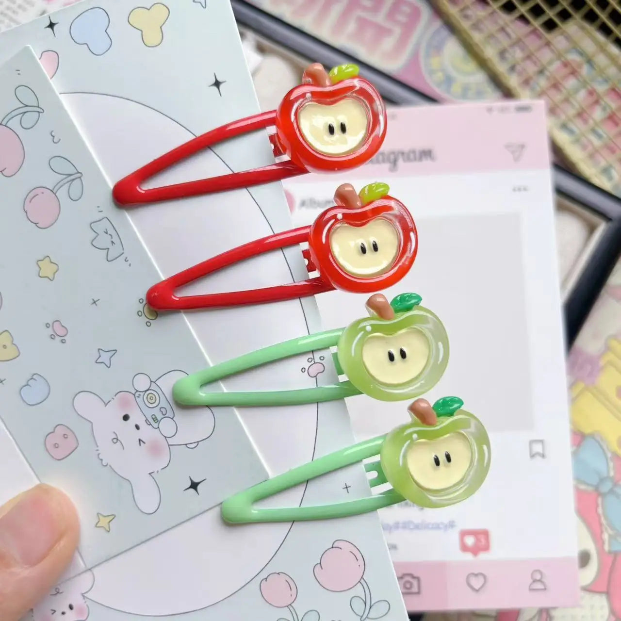 4pcs Cute Apple BB Clip Ins Simulated Fruit Hairpin Broken Hair Side Girl Hairpin Sweet Hair Accessories Clip Headwear