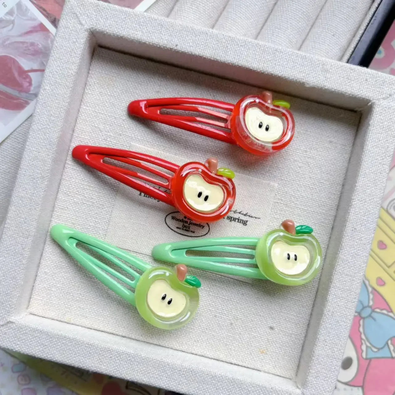 4pcs Cute Apple BB Clip Ins Simulated Fruit Hairpin Broken Hair Side Girl Hairpin Sweet Hair Accessories Clip Headwear